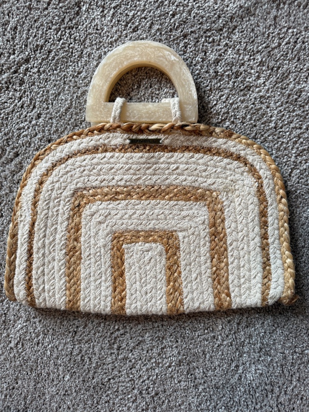 O'Neill Cream & Tan Braided Arch-Top Clutch with Resin Handles